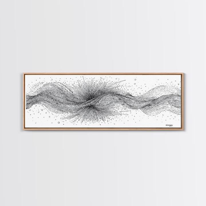 Black White Dotted Wave Wall Art, Minimalist Abstract Canvas Print, Modern Line Poster, Monochrome Office Decor For Gallery Wall