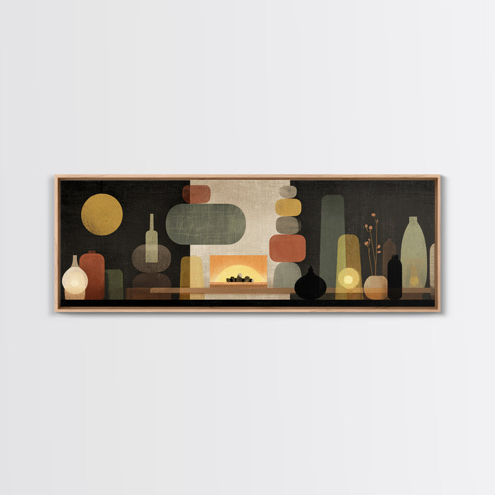 Glowing Fireplace Vessels Canvas Print, Midcentury Modern Wall Decor, Retro Abstract Art For Living Room, Office Decor, And Home Decor