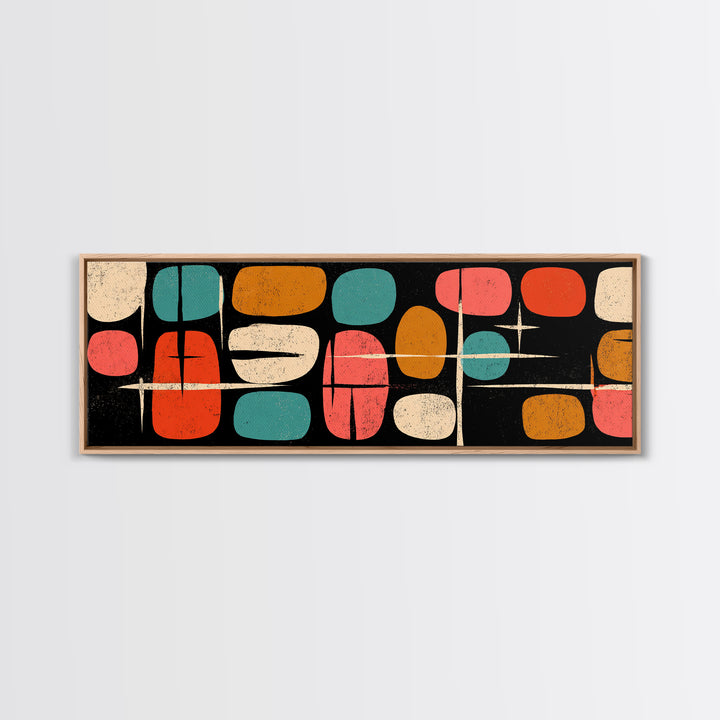 Atomic Pebble Shapes Canvas Print, Midcentury Modern Wall Art, Retro Geometric MCM Decor For Living Room And Office Decor