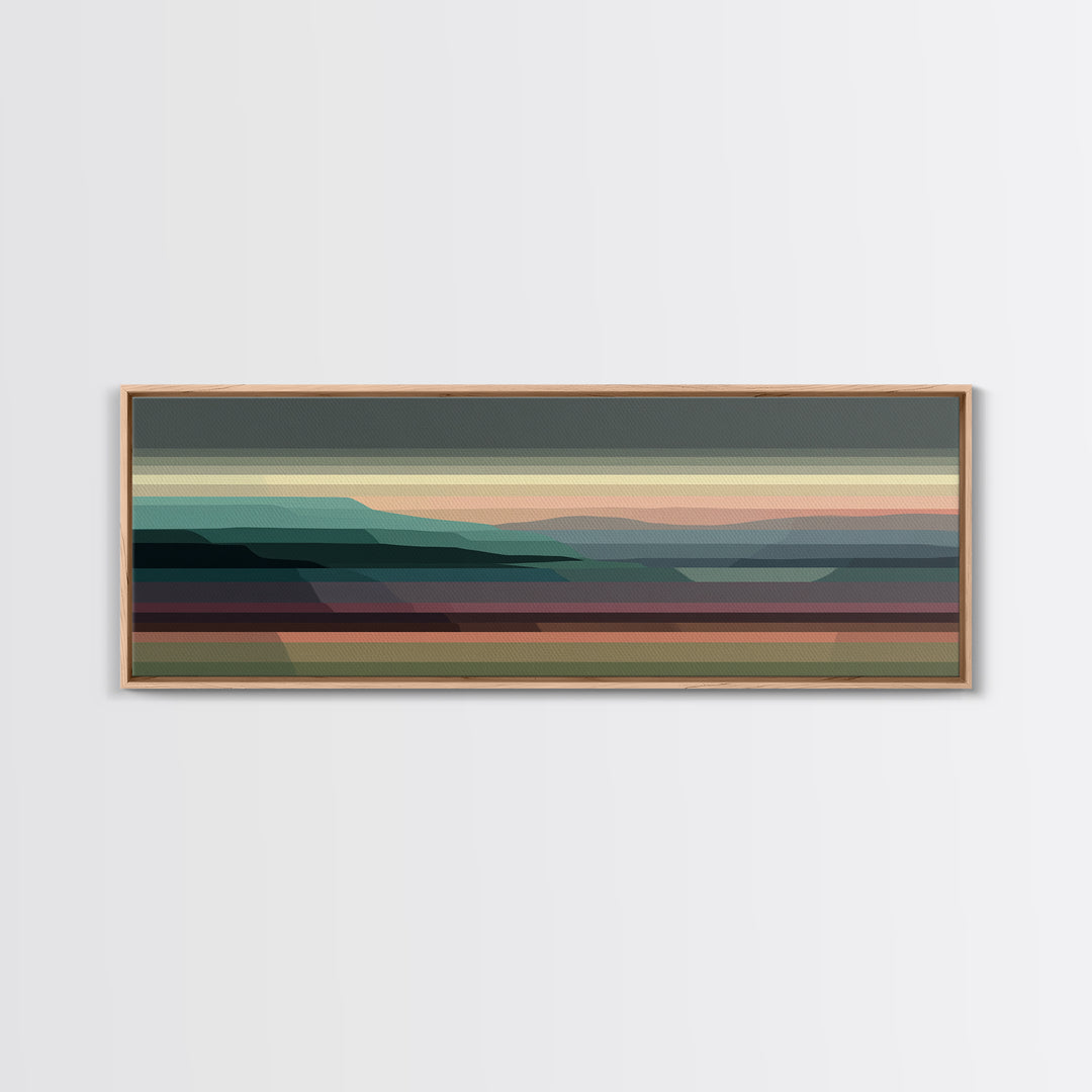 Muted Horizon Landscape Wall Art, Modern Midcentury Abstract Print, Scenic Retro Decor For Living Room And Home Office Decor