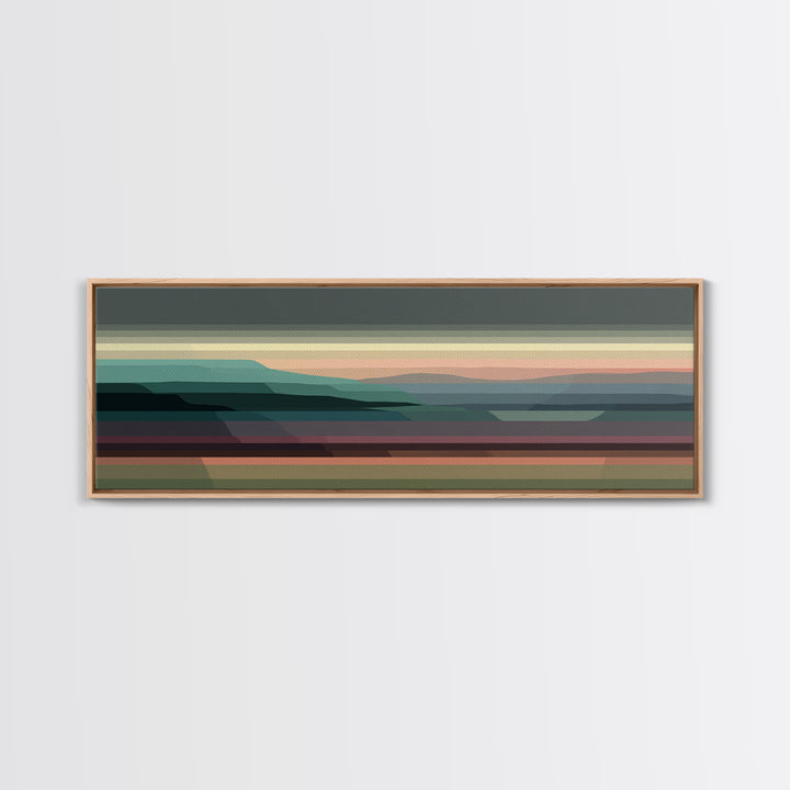 Muted Horizon Landscape Wall Art, Modern Midcentury Abstract Print, Scenic Retro Decor For Living Room And Home Office Decor