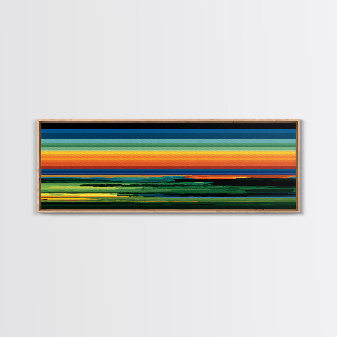 Vivid Orange Sunset Horizon Canvas Print, Midcentury Modern Wall Decor, Retro Landscape Art For Living Room, Bold MCM Home Decor