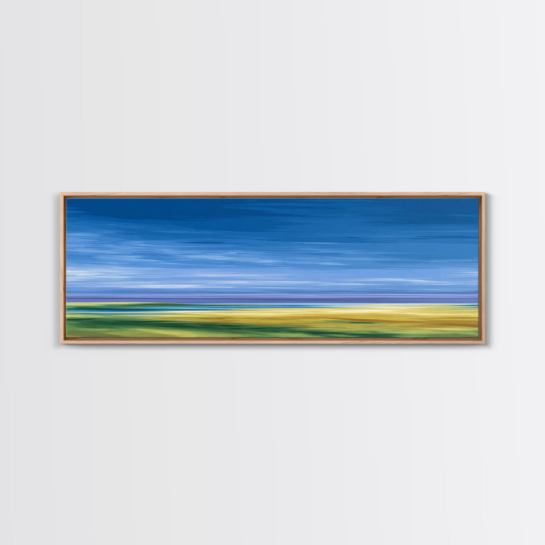 Blue Sky Prairie Abstract Wall Art, Modern Landscape Print, Minimalist Living Room Decor, Large Calm Office Artwork, Blue Home Decor