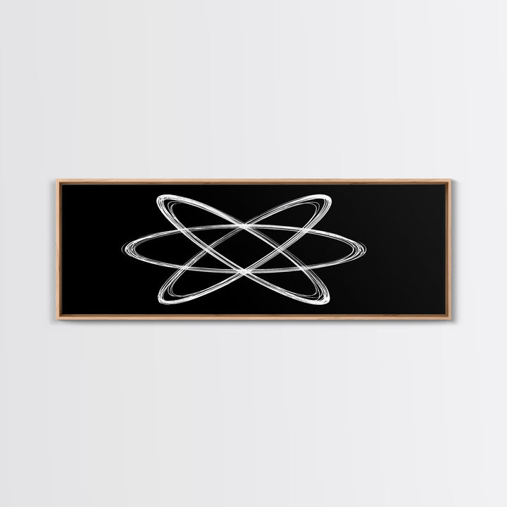 White Atomic Orbit Lines Canvas Print, Midcentury Modern Wall Art, Black And White Geometric Poster, Space Age Decor, Retro Office