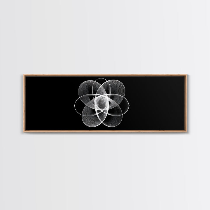 White Orbital Flower Abstract Wall Art, Modern Geometric Canvas, Black And White Midcentury Decor, Office Statement Print