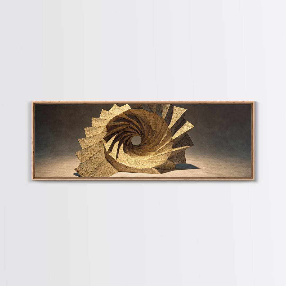 Golden Spiral Vortex Sculpture Framed Canvas Print, Modern Sculpture, Geometric Wall Art, Abstract Decor, Statement Piece