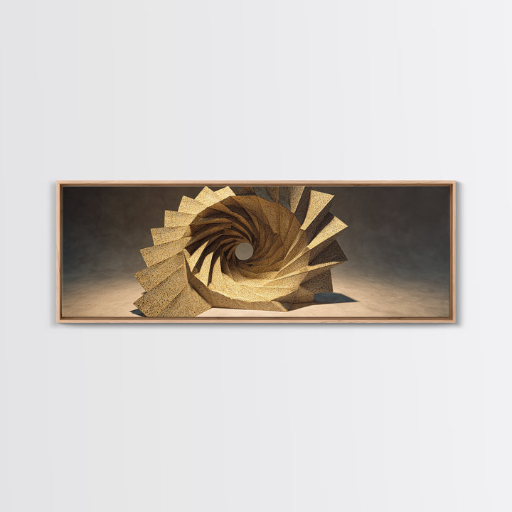 Golden Spiral Vortex Sculpture Framed Canvas Print, Modern Sculpture, Geometric Wall Art, Abstract Decor, Statement Piece