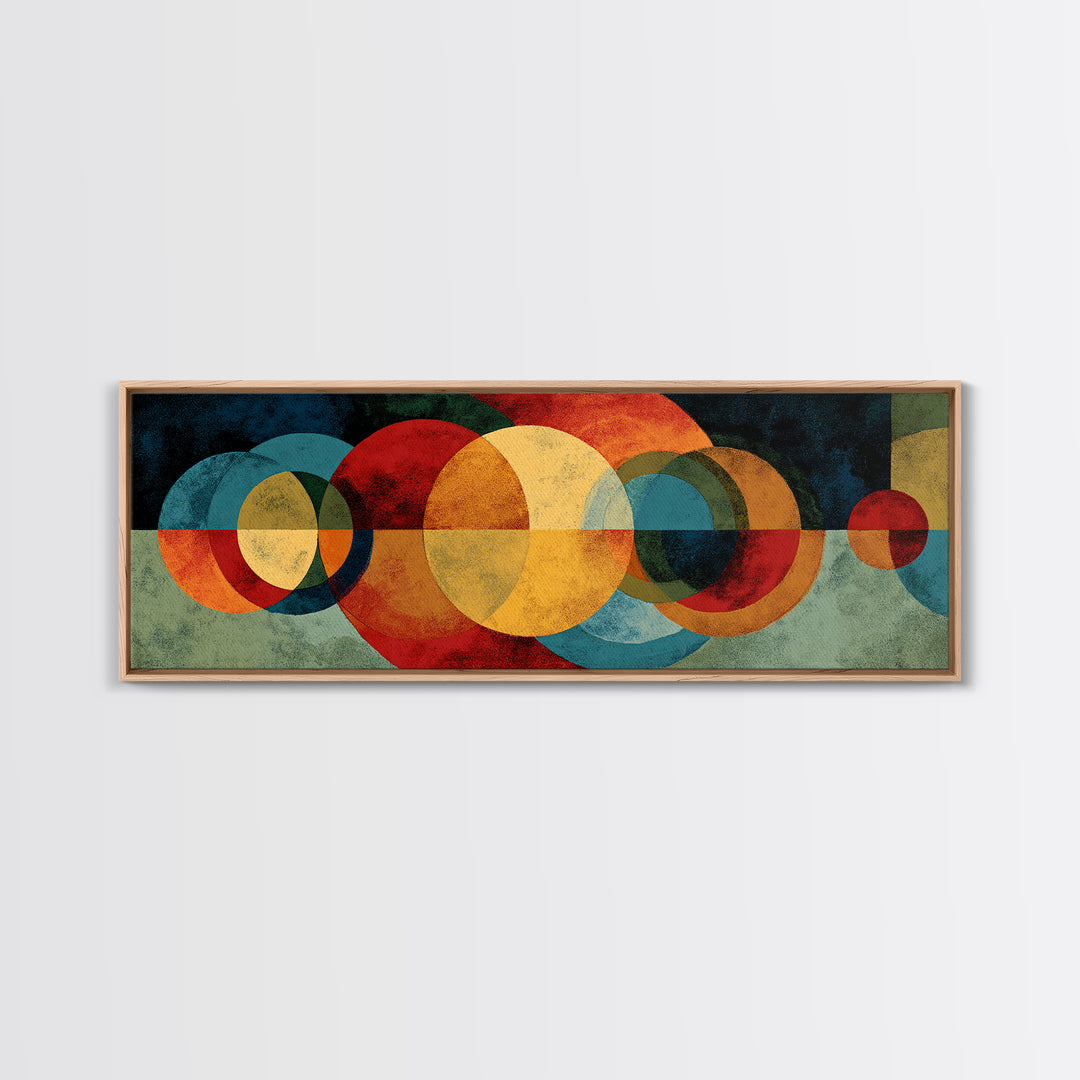 Overlapping Red Yellow Blue Circles Wall Art, Midcentury Modern Geometric Canvas Print, Bold Abstract Living Room Decor Print