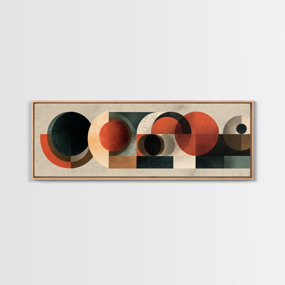 Black Orange Cream Geometric Shapes Wall Art, Midcentury Modern Canvas Print, Bauhaus Abstract Decor For Home Office Interior