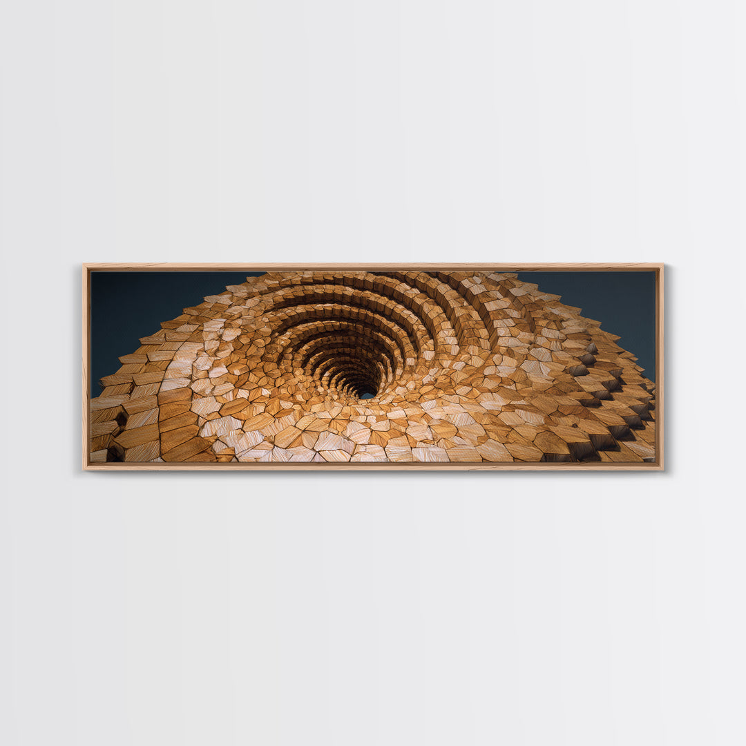 Wooden Spiral Vortex Abstract Wall Art, Midcentury Modern Art Print, Geometric Statement Decor, Large Canvas Print, Earth Tone Home Decor
