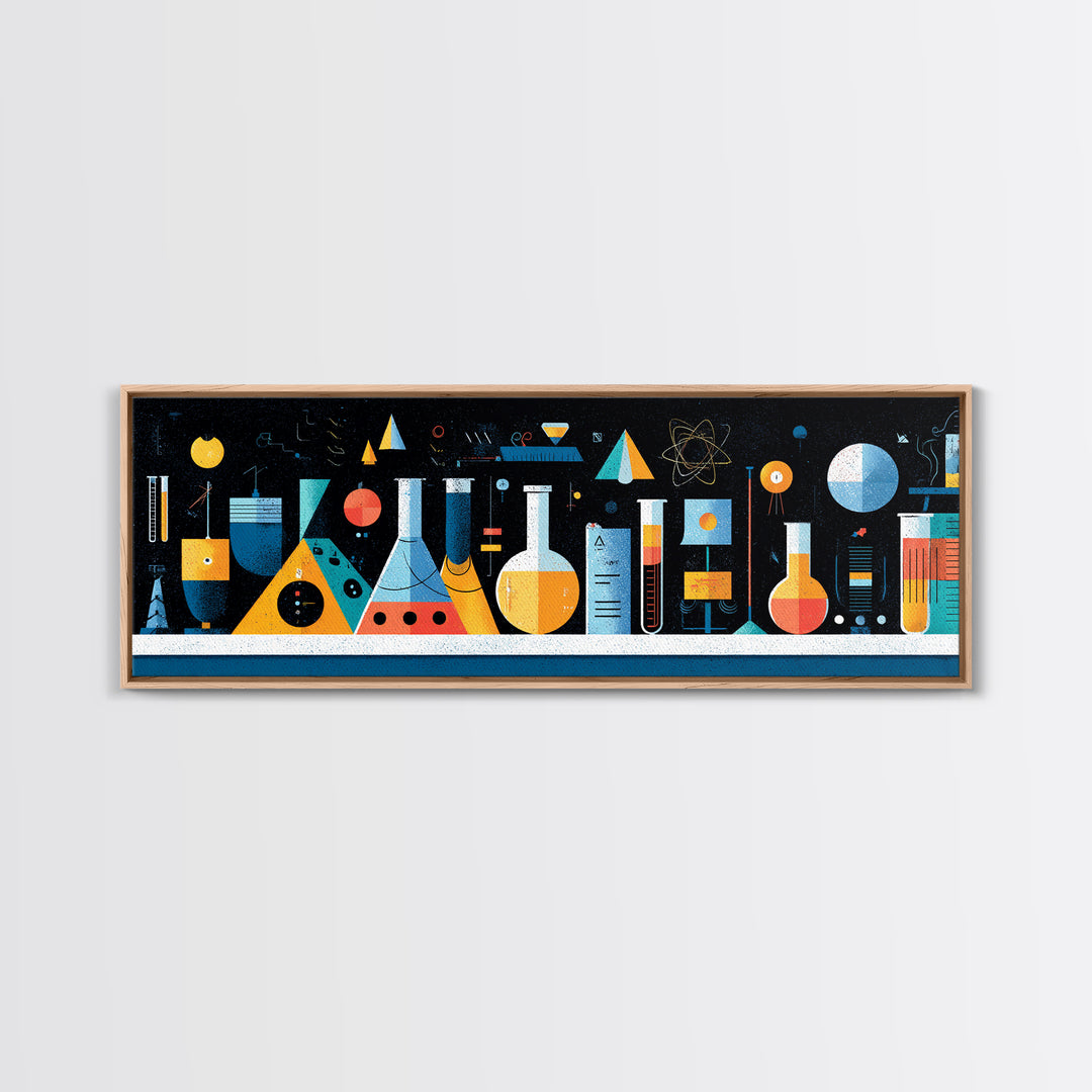 Retro Science Lab Glassware Wall Art, Mid Century Modern Chemistry Poster, Atomic Geometric Print, Office Decor, Laboratory Artwork
