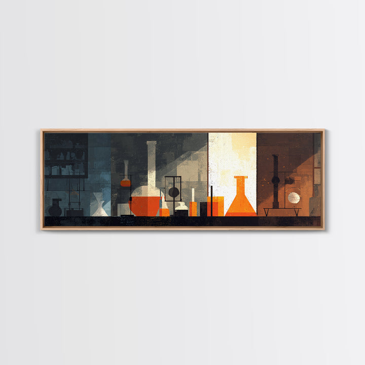 Moody Orange Laboratory Glassware Wall Art, Mid Century Modern Science Poster, Abstract Chemistry Office Decor Print For Lab