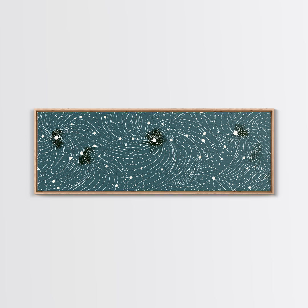 Teal Spiral Particle Field Canvas Print, Modern Abstract Art, Cosmic Geometric Wall Decor, Sci Fi Office Poster, Galaxy Art