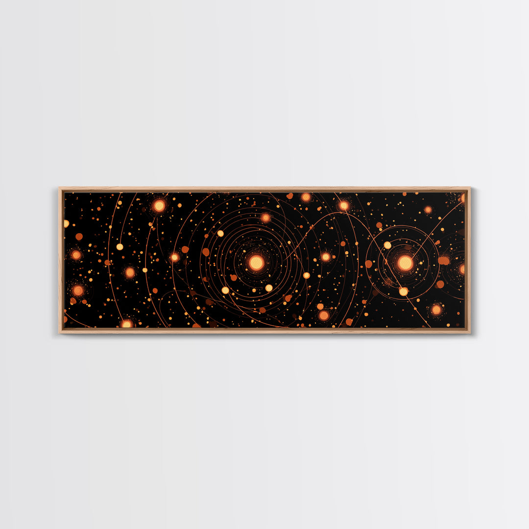 Orange Atomic Orbit Galaxy Wall Art, Mid Century Modern Abstract Science Poster, Retro Space Decor, Cosmic Home Art Print