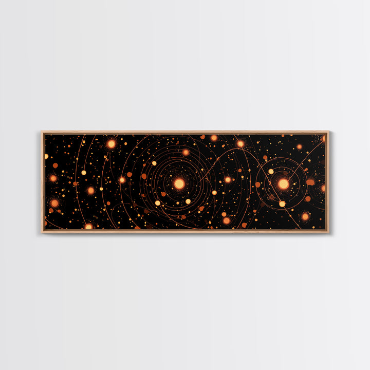 Orange Atomic Orbit Galaxy Wall Art, Mid Century Modern Abstract Science Poster, Retro Space Decor, Cosmic Home Art Print