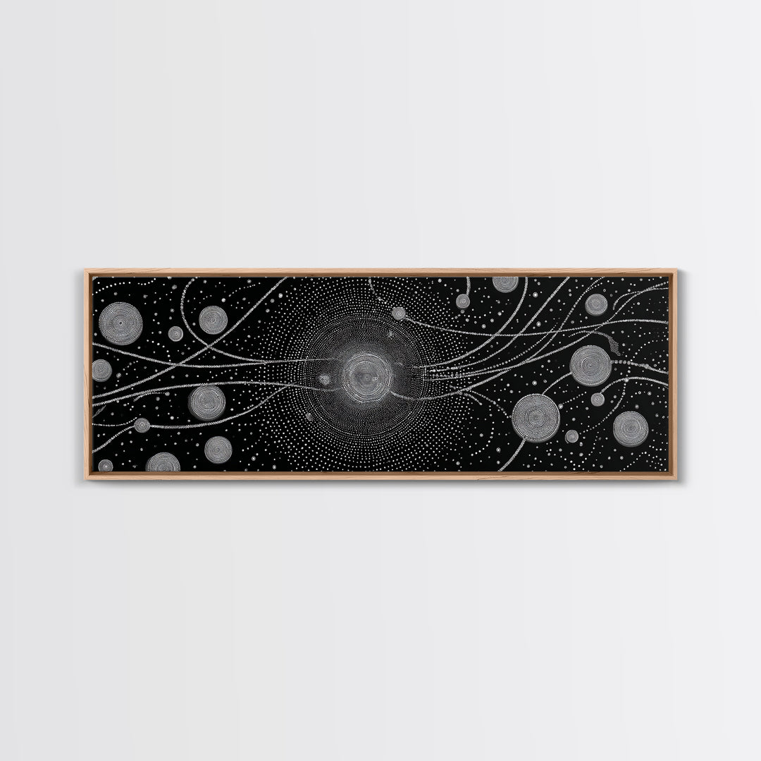 Black And White Particle Galaxy Framed Canvas Print, Modern Abstract Art, Sci Fi Space Wall Decor, Minimalist Office Poster