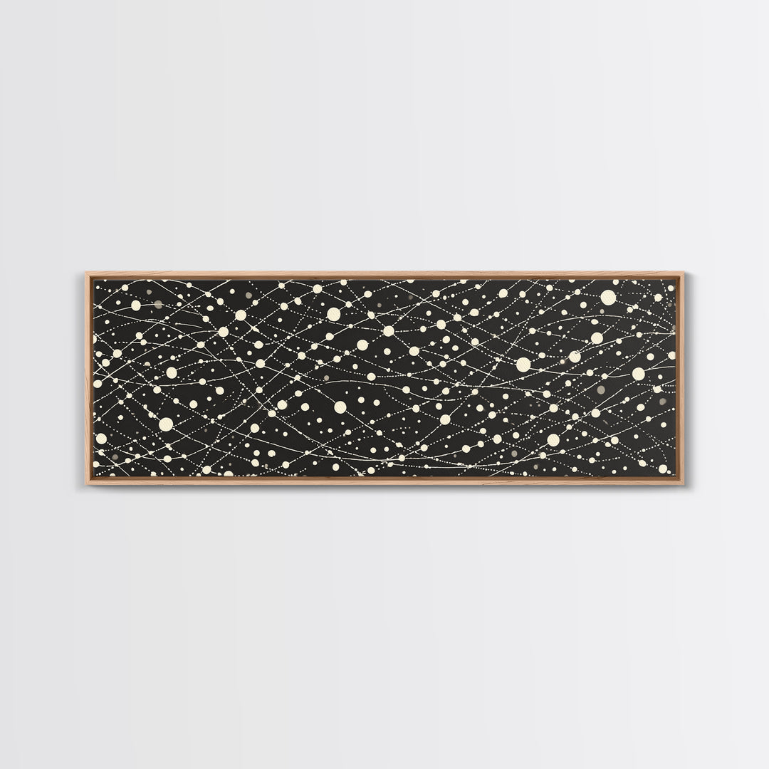 Black Cream Atomic Network Of Dots And Lines, Midcentury Modern Wall Art, Retro Abstract Poster, MCM Office Decor, Canvas Print
