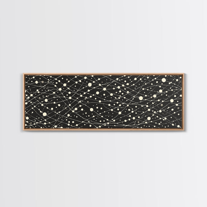 Black Cream Atomic Network Of Dots And Lines, Midcentury Modern Wall Art, Retro Abstract Poster, MCM Office Decor, Canvas Print