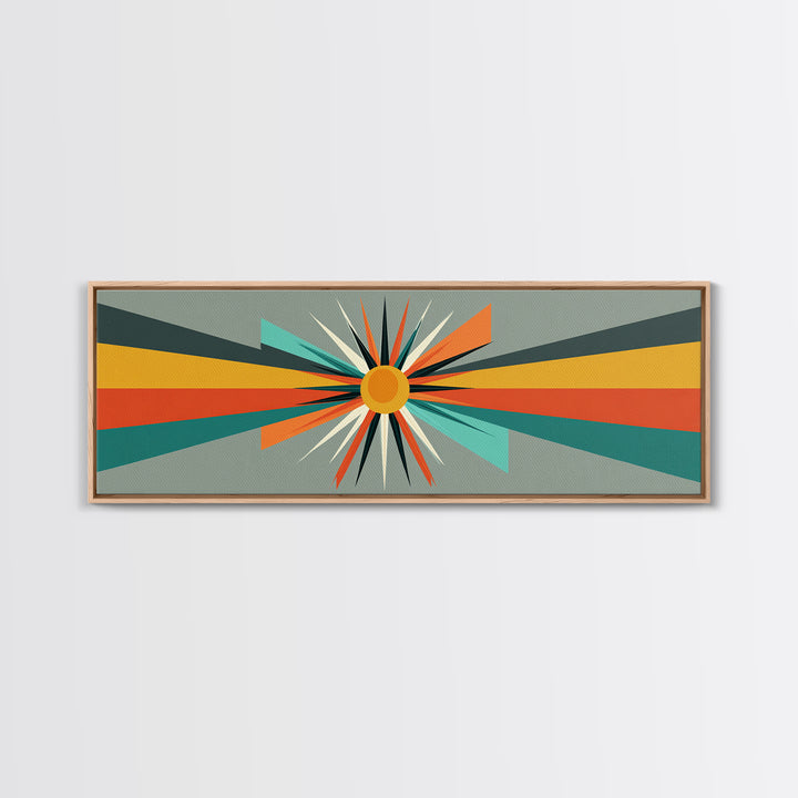 Atomic Orange Sunburst Rays Wall Art, Midcentury Modern Abstract Print, Retro Geometric Decor, MCM Living Room Poster Gift