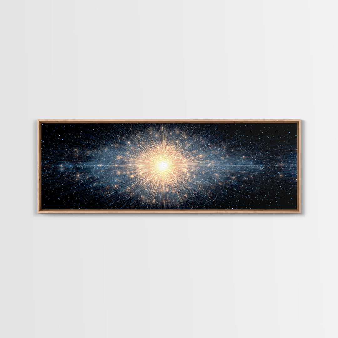 Cosmic Golden Starburst Canvas Print, Space Abstract Art, Modern Wall Decor, Sci Fi Galaxy Poster, Large Living Room Art