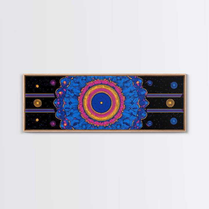 Blue Pink Cosmic Mandala Canvas Print, Psychedelic Abstract Wall Art, Retro Space Poster, Modern Geometric Home Decor Print