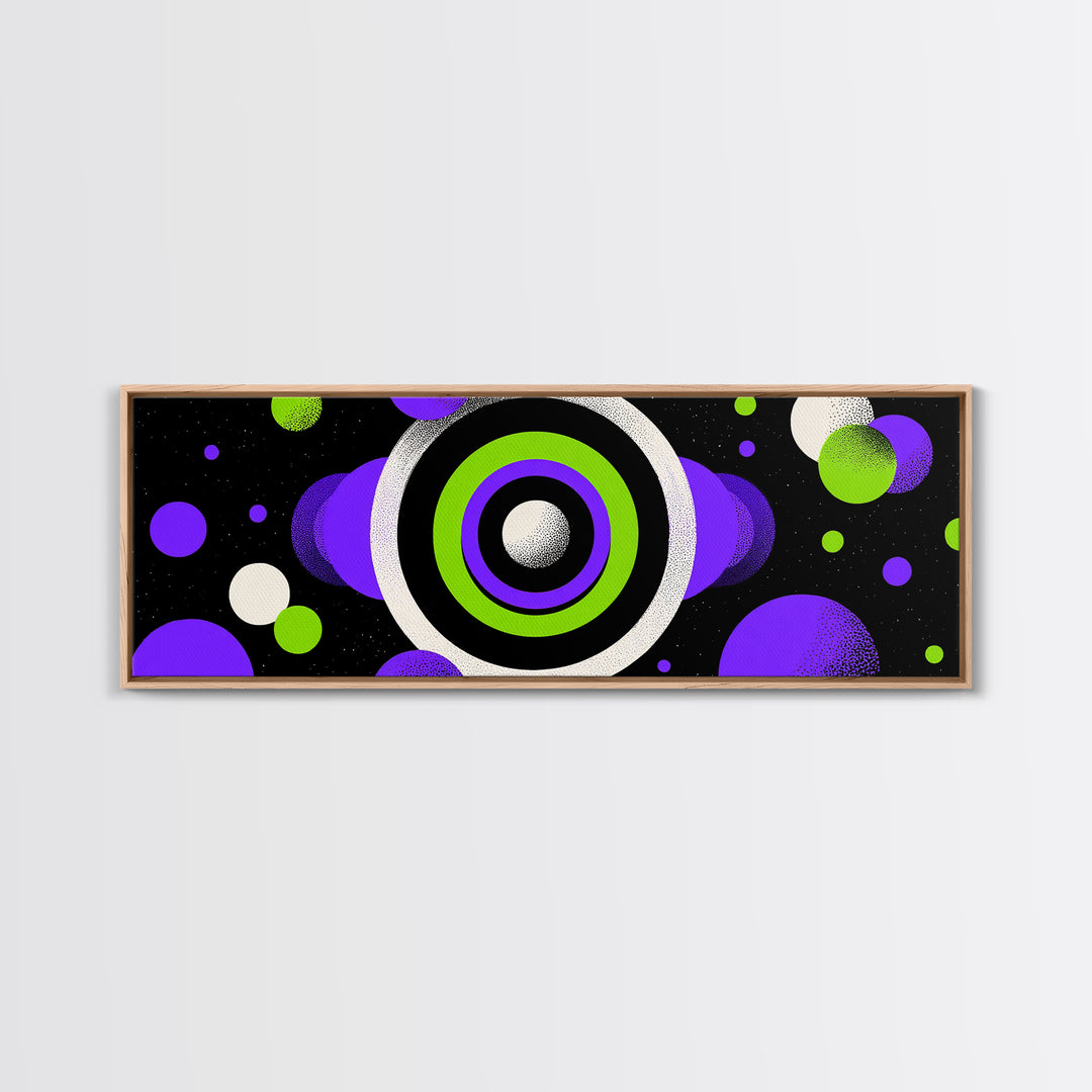 Neon Green Purple Orbit Wall Art, Cosmic Circle Abstract Print, Modern Retro Space Decor, Funky Geometric Poster Gift For Home