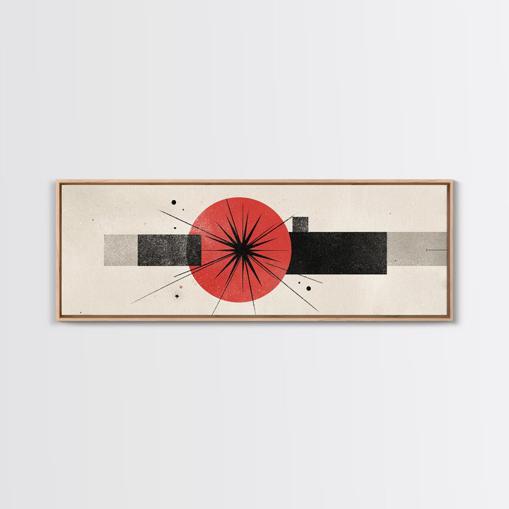 Red Black Atomic Starburst Framed Canvas Print, Midcentury Modern Wall Art, Minimal Geometric Decor, Retro MCM Poster Gift