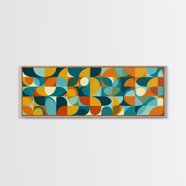 Teal Orange Aqua Rounded Geometric Shapes Canvas Print, Mid Century Modern Wall Art, Retro Bauhaus Poster, Living Room Decor
