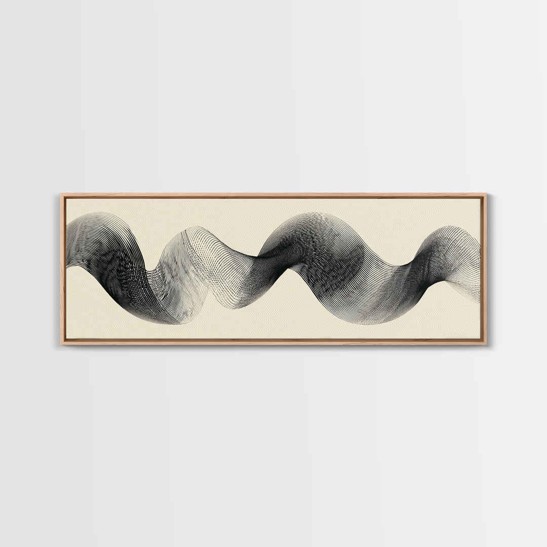 Black Ink Sine Wave Framed Canvas Print, Minimalist Abstract Wall Art, Modern Geometric Line Poster, Neutral Office Decor