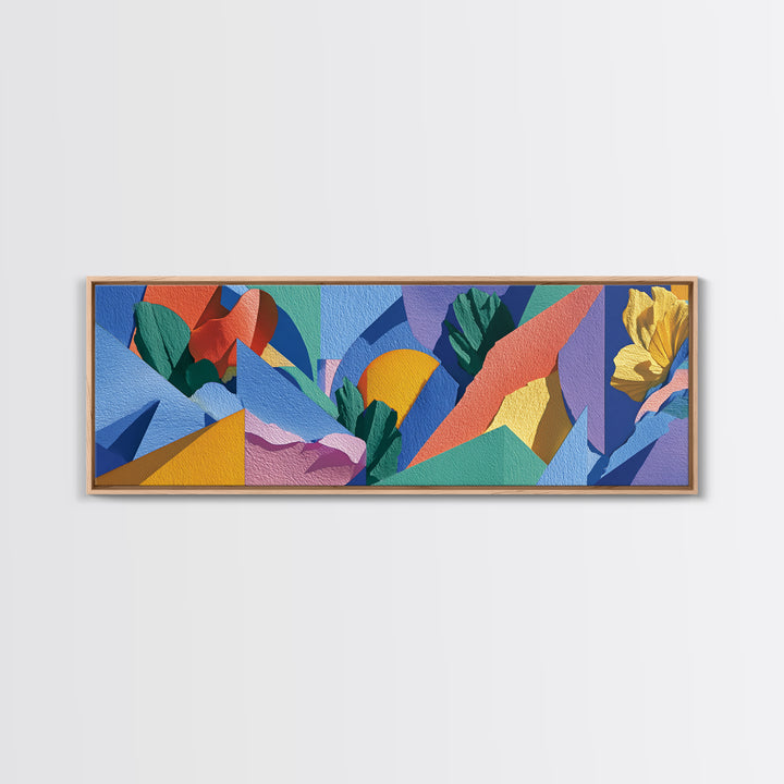 Colorful Tropical Geometric Leaves Wall Art, Midcentury Modern Abstract Canvas, Bold MCM Decor, Retro Living Room Print Gift