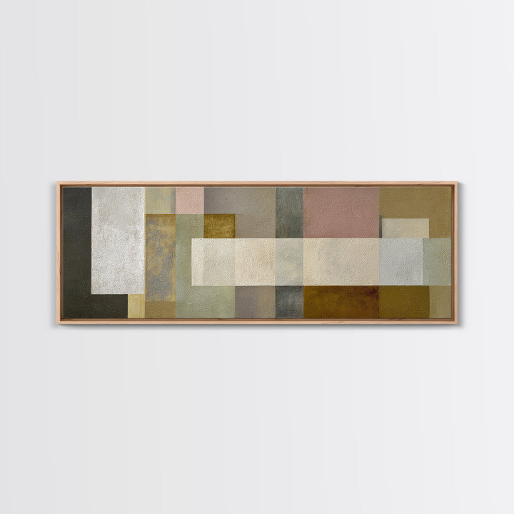 Neutral Muted Rectangle Canvas Print, Midcentury Modern Abstract Wall Decor, Beige Gray MCM Art, Minimalist Living Room Print