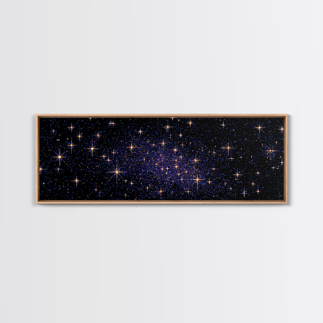 Golden Star Field Canvas Print, Cosmic Modern Wall Art, Navy Celestial Space Poster, Elegant Bedroom Home Office Decor Gift