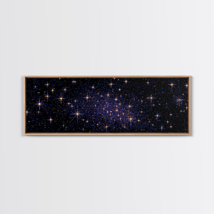 Golden Star Field Canvas Print, Cosmic Modern Wall Art, Navy Celestial Space Poster, Elegant Bedroom Home Office Decor Gift