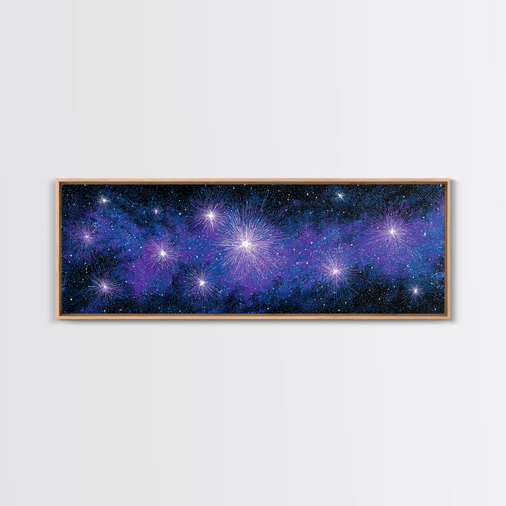 Purple Blue Galaxy Starburst Wall Art, Cosmic Modern Abstract Print, Celestial Space Decor, Vibrant Bedroom And Home Office Canvas Gift