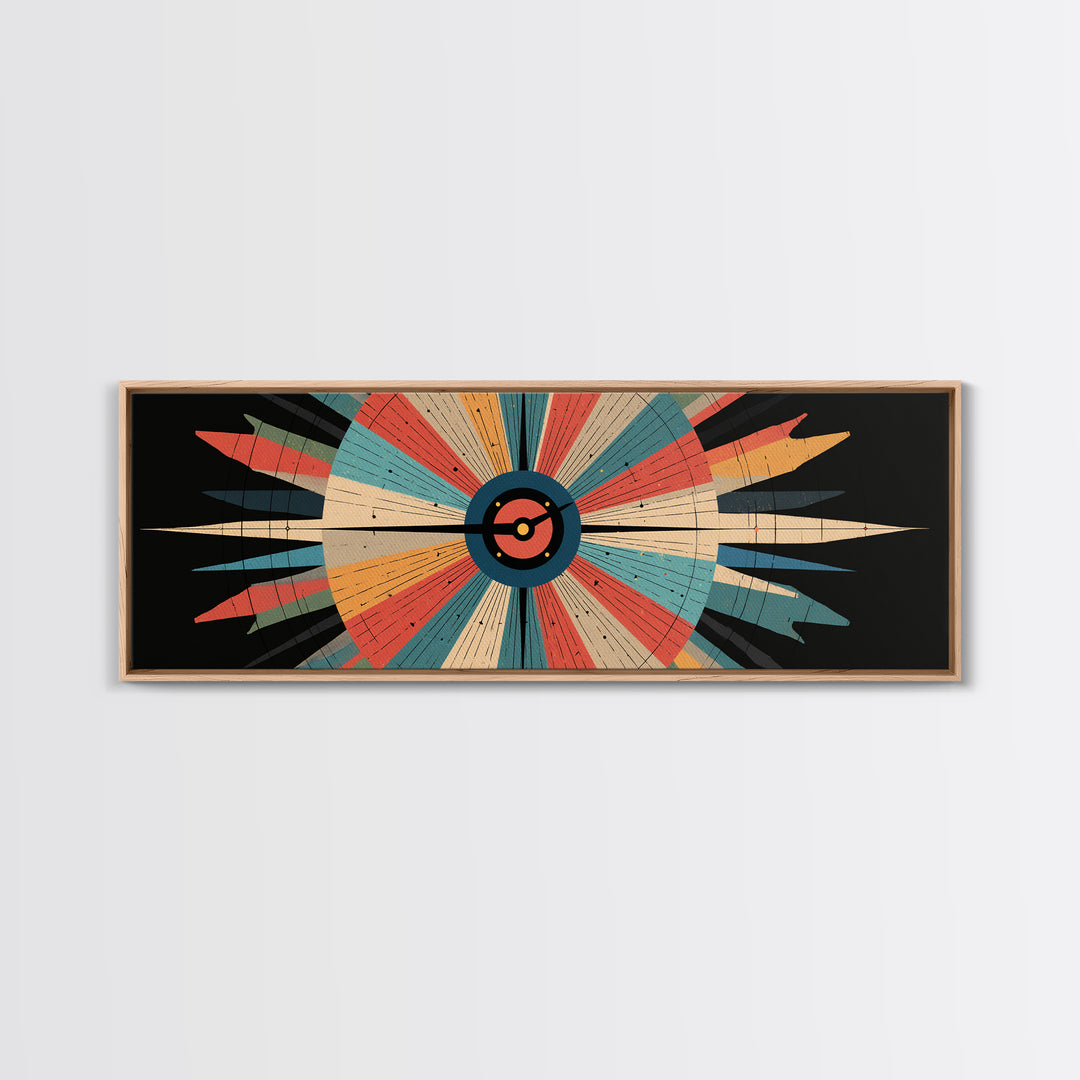 Retro Atomic Target Starburst Wall Art, Midcentury Modern Abstract Print, Geometric MCM Decor, Panoramic Space Age Poster