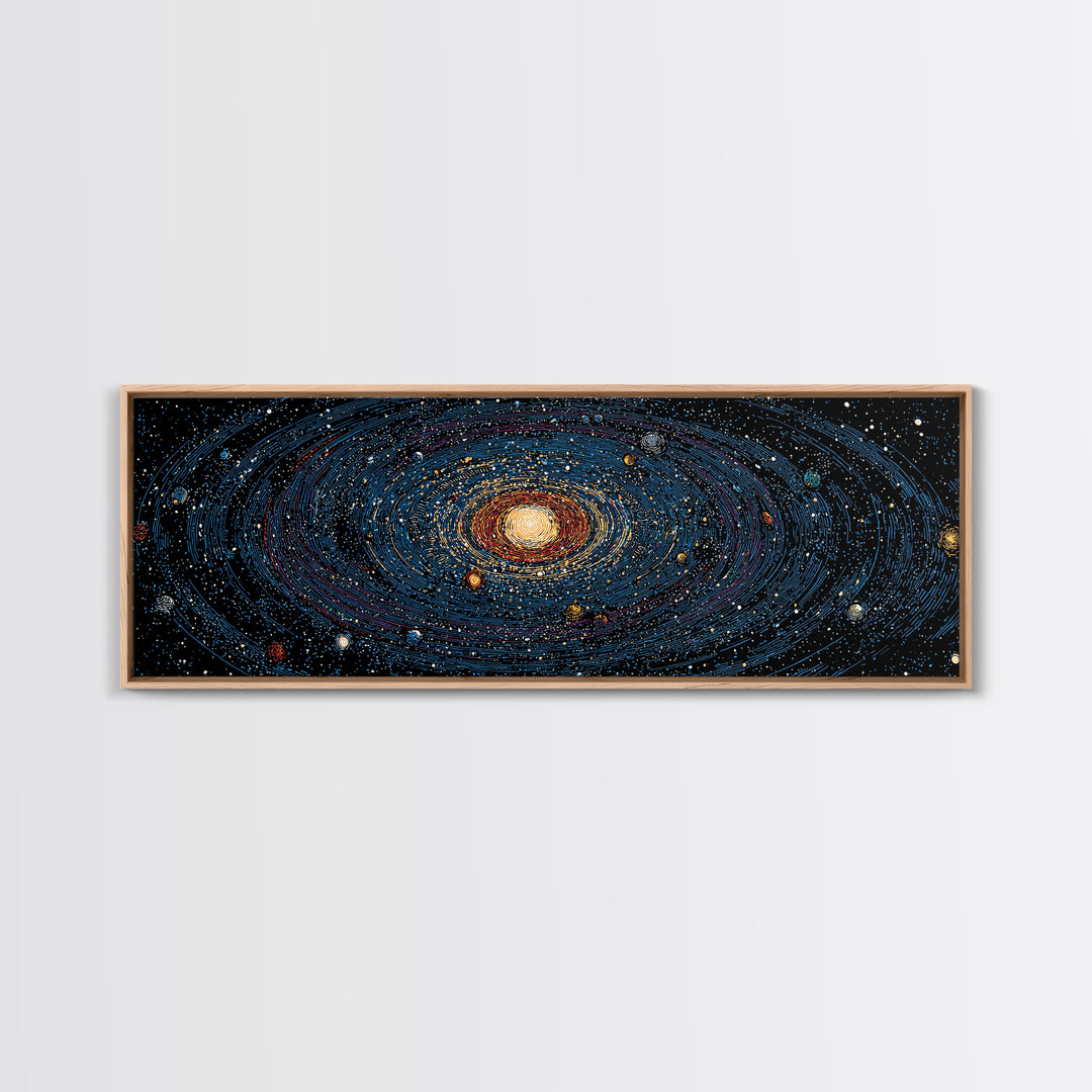 Spiral Galaxy Star Map Canvas Print, Blue Orange Cosmic Wall Decor, Modern Space Abstract Poster, Panoramic Astronomy Art