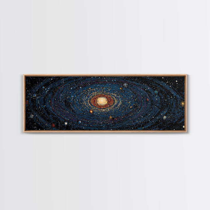 Spiral Galaxy Star Map Canvas Print, Blue Orange Cosmic Wall Decor, Modern Space Abstract Poster, Panoramic Astronomy Art