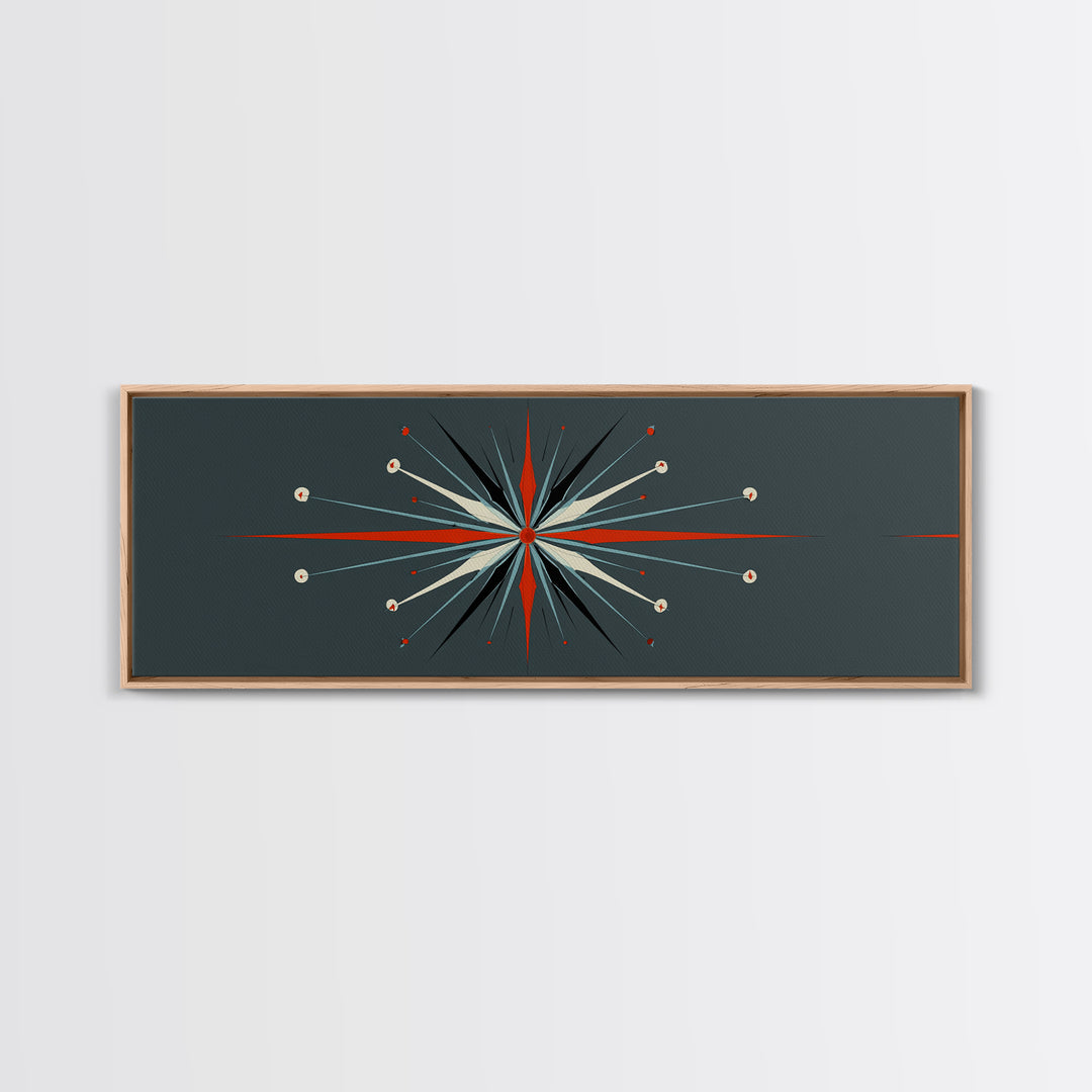 Atomic Red And Teal Starburst Wall Art, Mid Century Modern Decor, Retro Geometric Print, MCM Wall Decor, Space Abstract Art