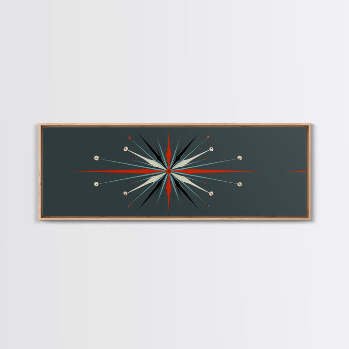 Atomic Red And Teal Starburst Wall Art, Mid Century Modern Decor, Retro Geometric Print, MCM Wall Decor, Space Abstract Art