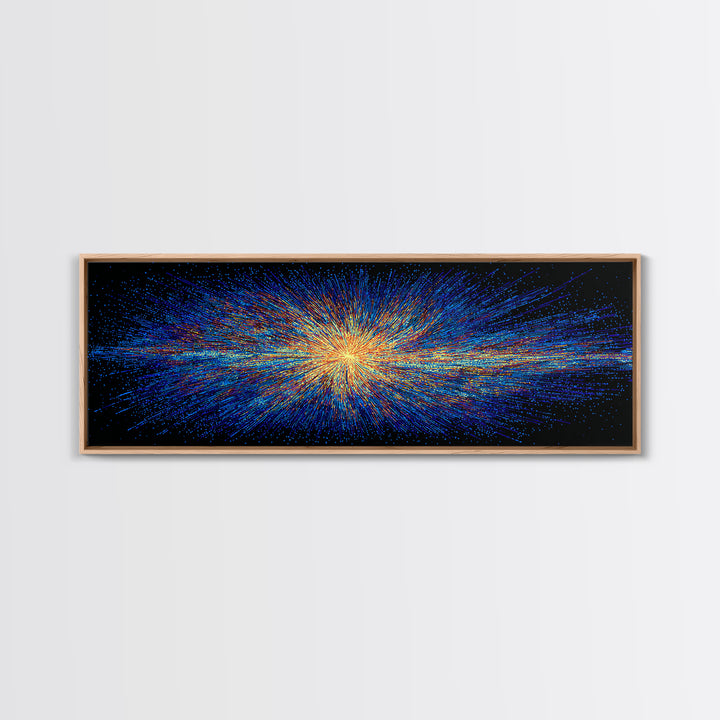 Blue And Orange Particle Burst Canvas Print, Cosmic Retro Wall Art, Modern Abstract Art Print, Space Abstract Art, Digital Art