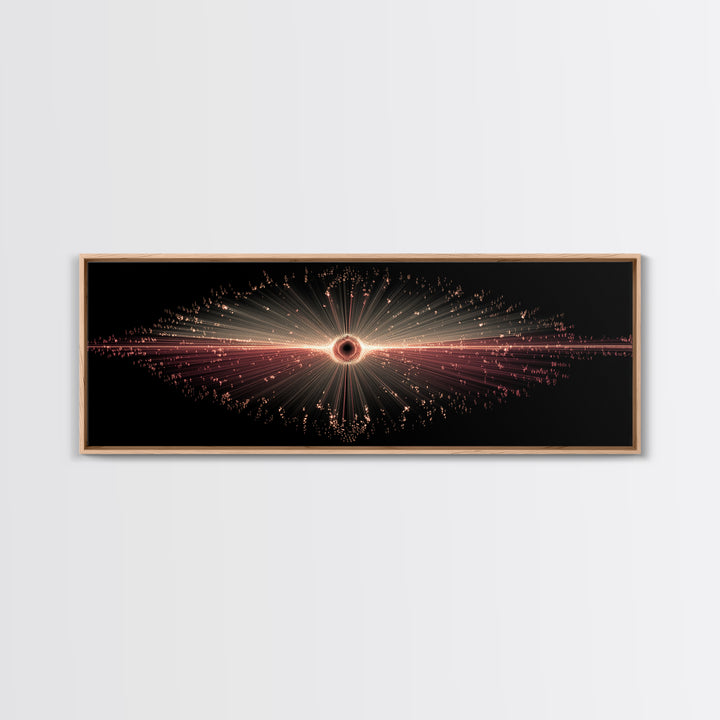 Red Black Hole Particle Burst Framed Canvas Print, Cosmic Retro Wall Art, Modern Abstract Art Print, Dark Space Decor Poster