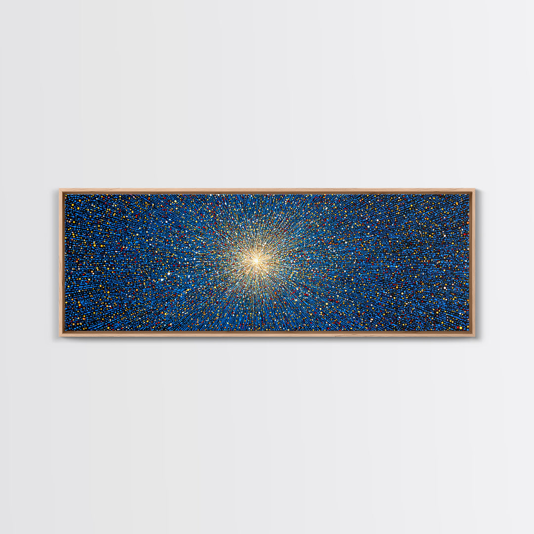 Blue Orange Pixel Particle Burst Canvas Print, Modern Abstract Art, Digital Art Print, Retro Sci Fi Wall Decor, Space Poster