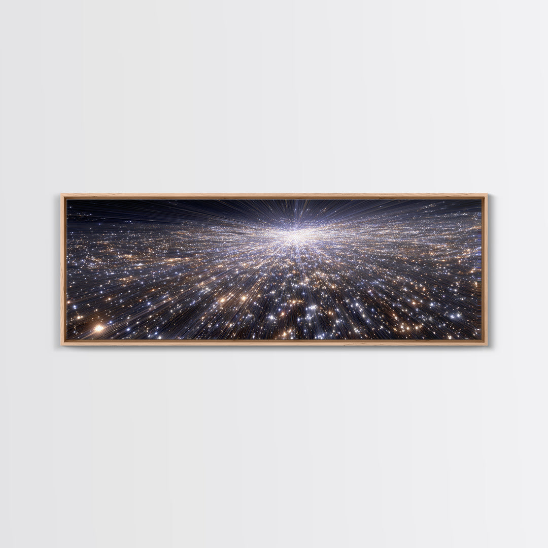 Silver Sparkling Starfield Wall Art, Modern Cosmic Canvas Print, Space Abstract Art, Panoramic Poster, Living Room Decor