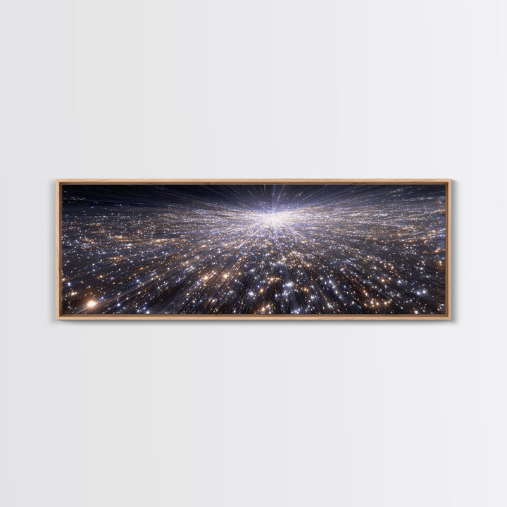 Silver Sparkling Starfield Wall Art, Modern Cosmic Canvas Print, Space Abstract Art, Panoramic Poster, Living Room Decor
