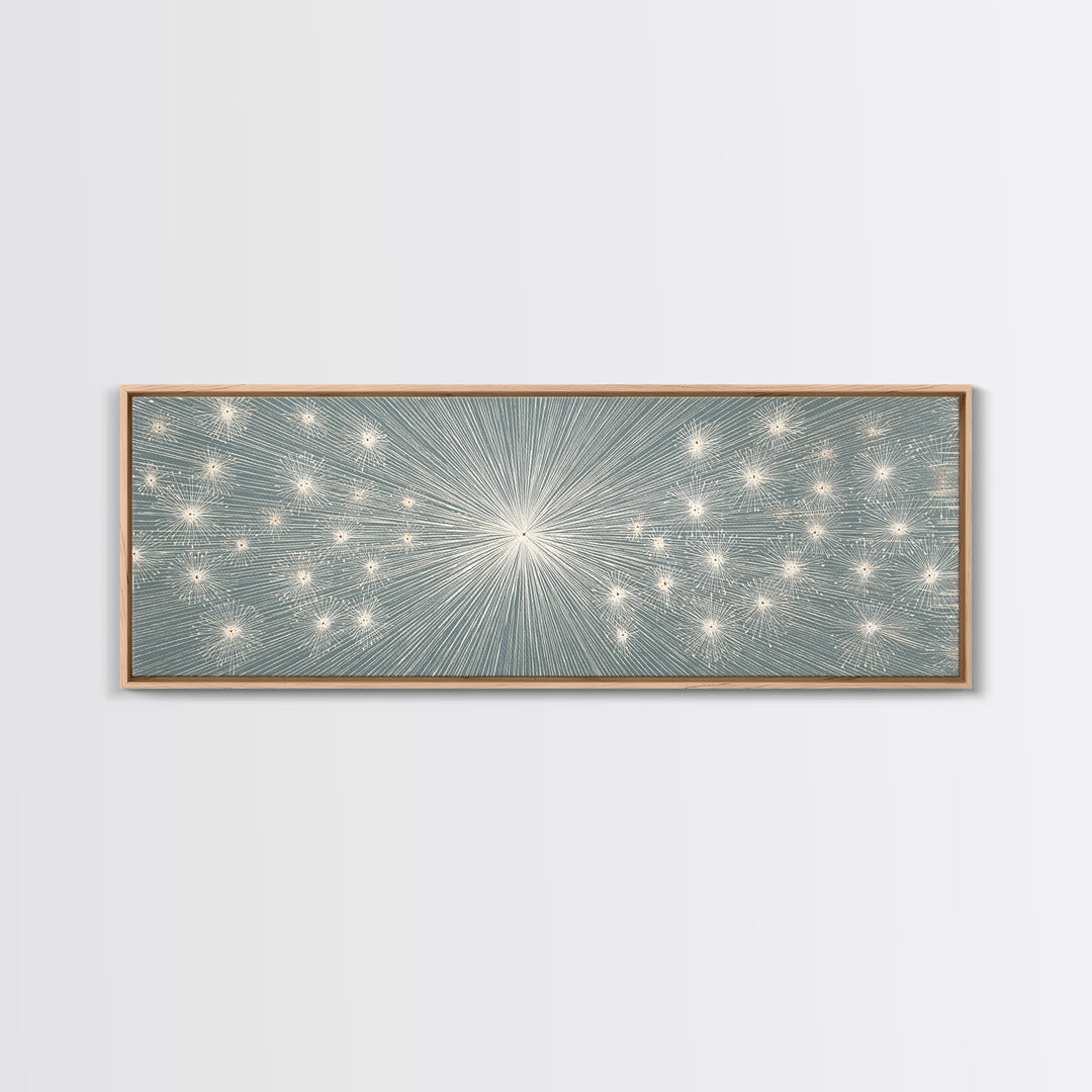 Radiant Silver Starburst Dotted Abstract Wall Art, Midcentury Modern Art Print, Atomic Retro Office Decor, Large Canvas Print