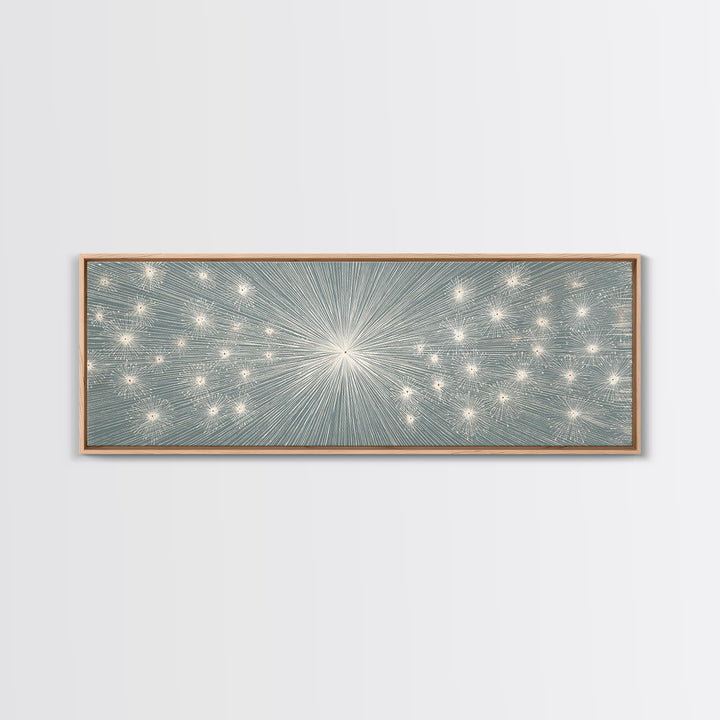 Radiant Silver Starburst Dotted Abstract Wall Art, Midcentury Modern Art Print, Atomic Retro Office Decor, Large Canvas Print