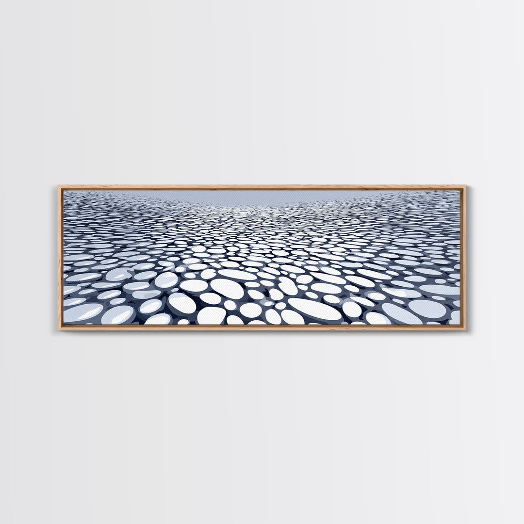 Blue White Pebble Horizon Perspective Canvas Print, Abstract Wall Art, Modern Geometric Decor For Office And Living Room