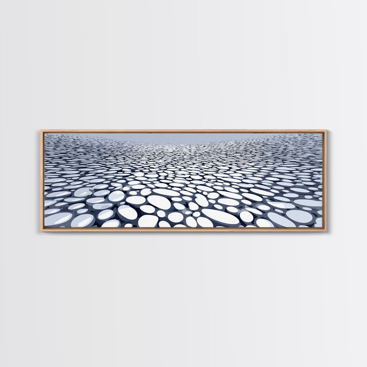 Blue White Pebble Horizon Perspective Canvas Print, Abstract Wall Art, Modern Geometric Decor For Office And Living Room