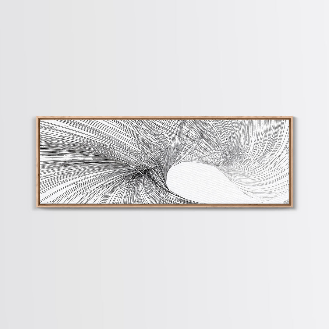 Black White Vortex Wave Line Art Canvas Print, Modern Abstract Wall Art, Minimalist Geometric Decor For Living Room And Office