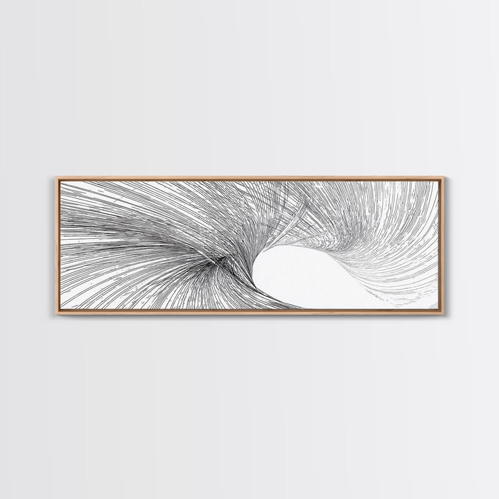 Black White Vortex Wave Line Art Canvas Print, Modern Abstract Wall Art, Minimalist Geometric Decor For Living Room And Office